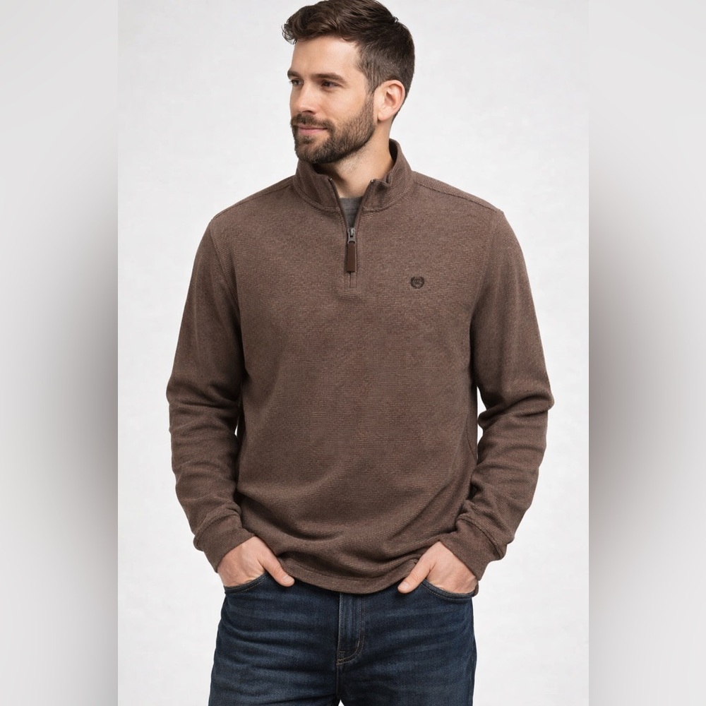 CHAPS Brown Ribbed Quarter Zip Pullover Sweater Men’s XL